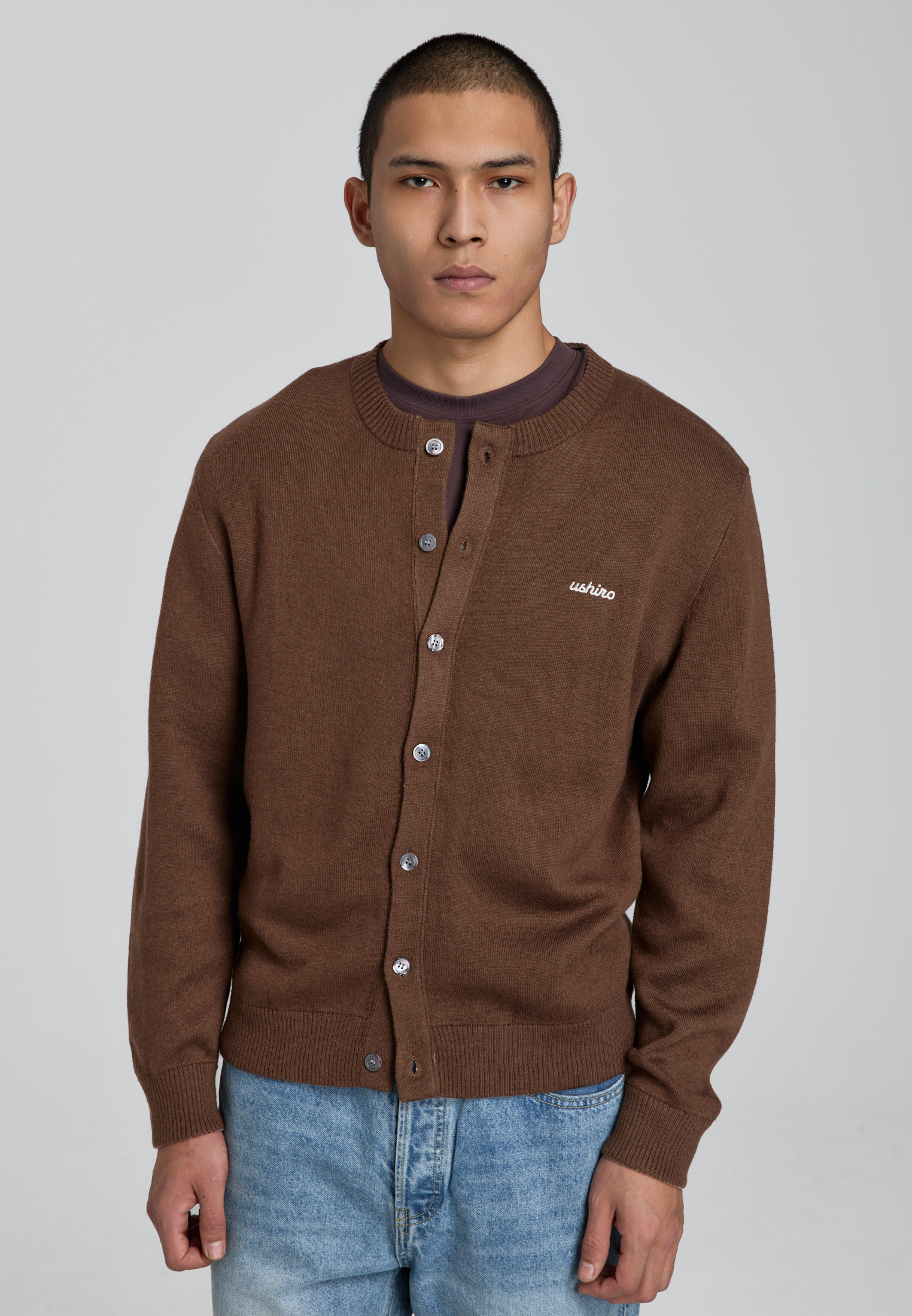 Трикотажный кардиган - brown W68049