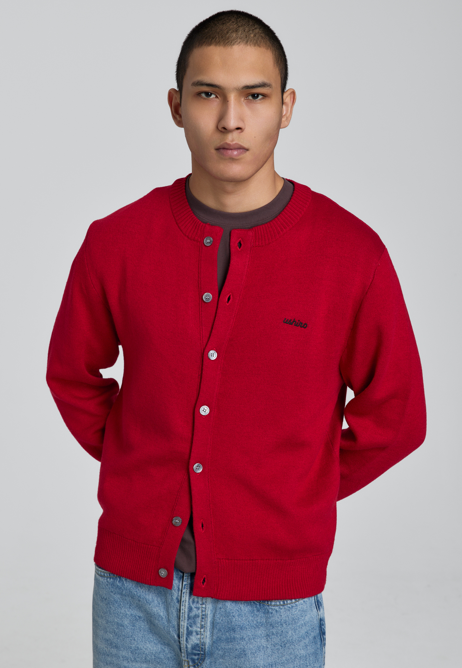 Трикотажный кардиган - red W68049