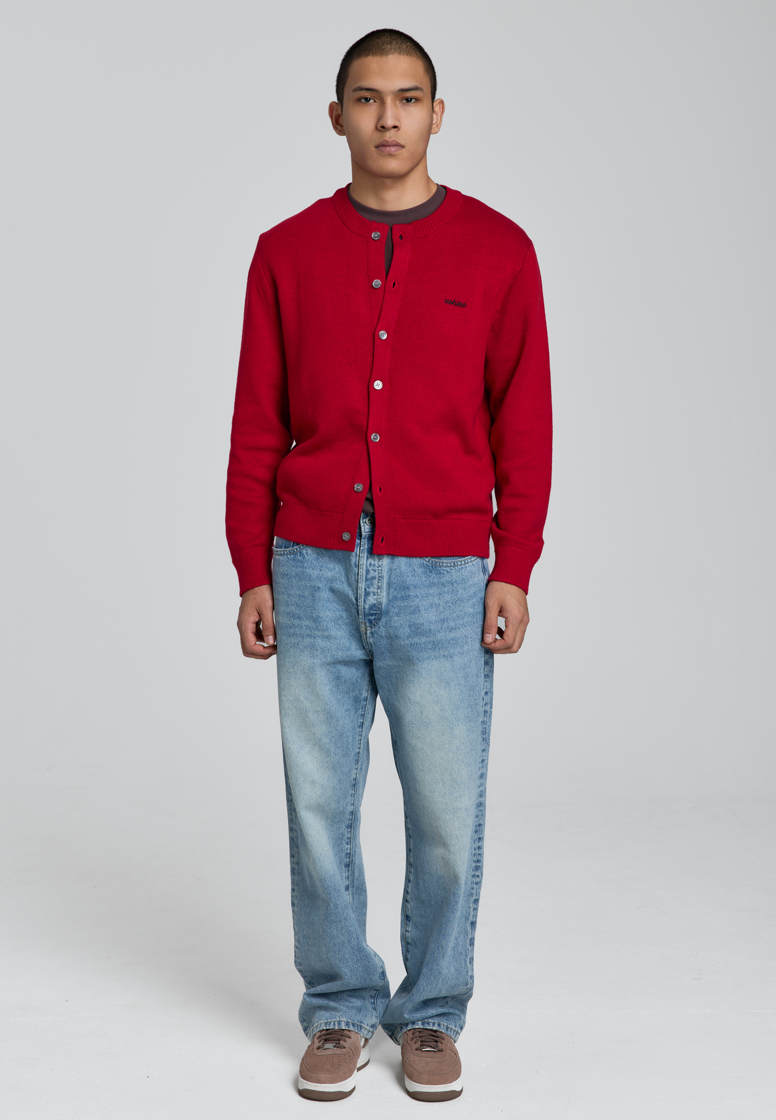 Трикотажный кардиган - red W68049