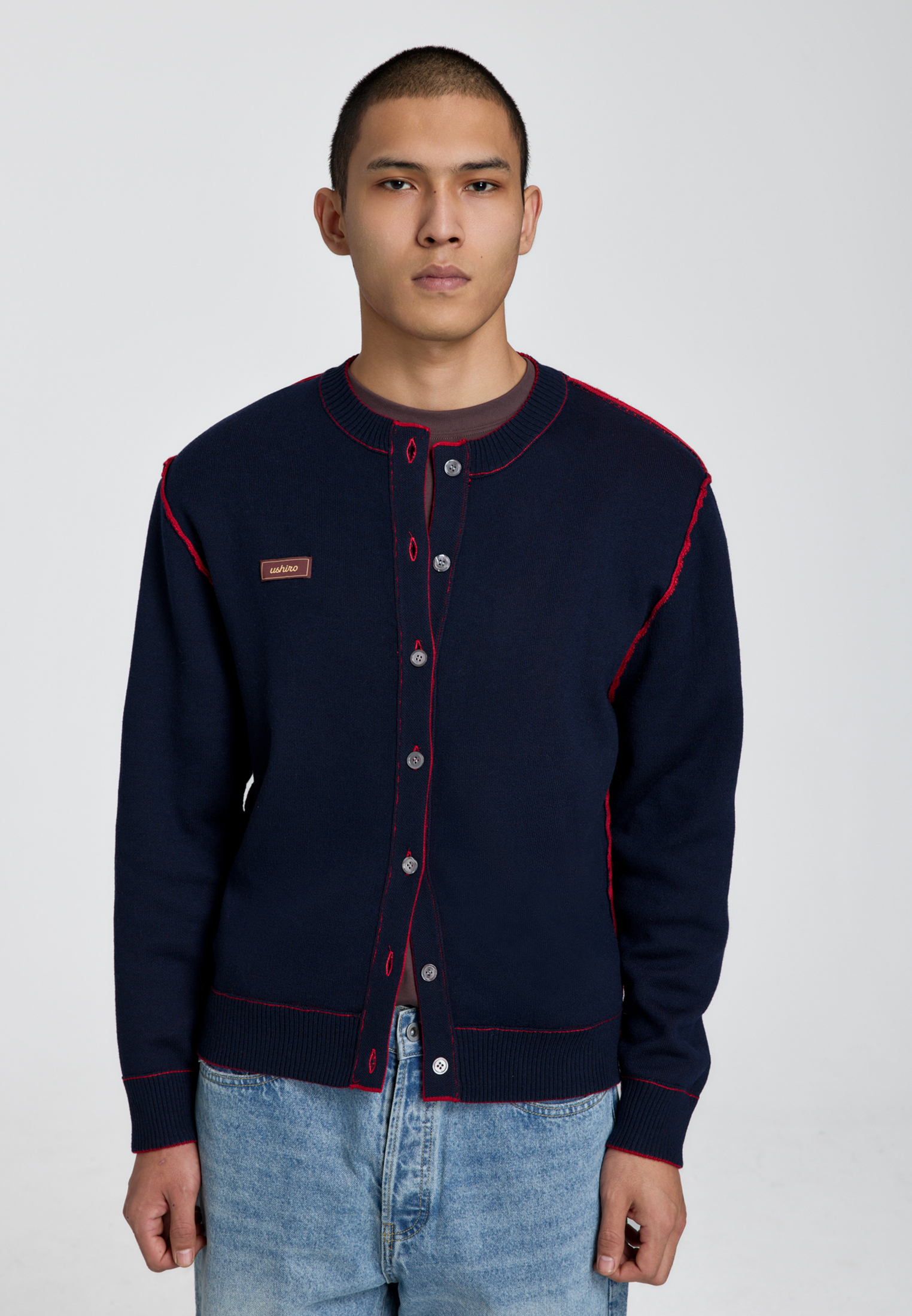 Трикотажный кардиган - red W68049