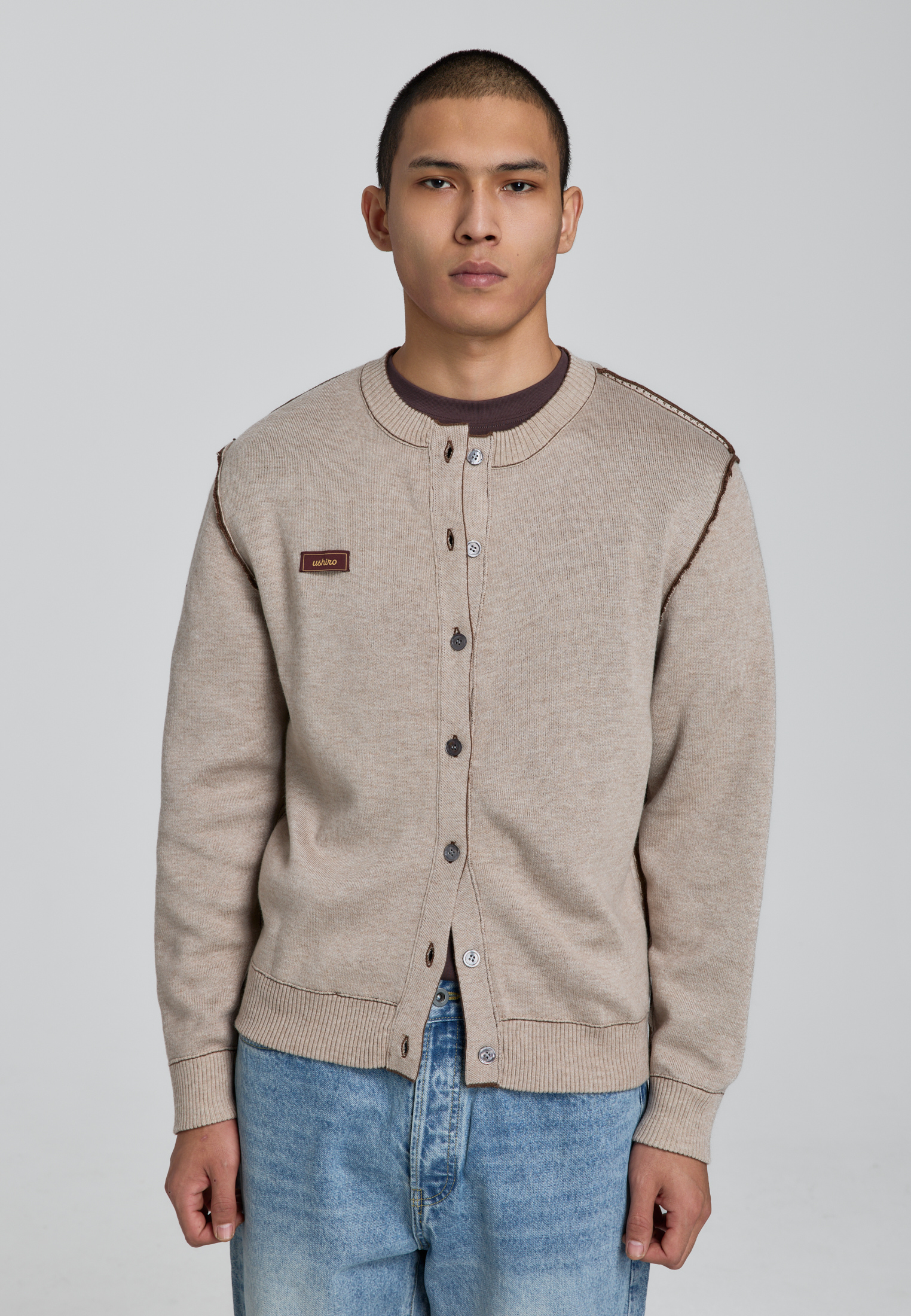 Трикотажный кардиган - brown W68049